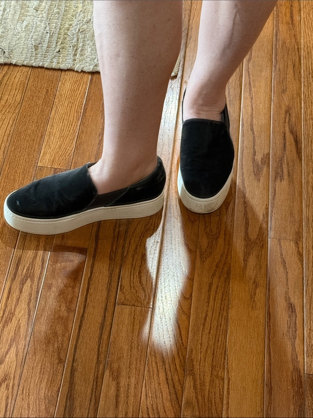 Vince Velvet Black Slip-On Platform Sneakers in Black Velvet